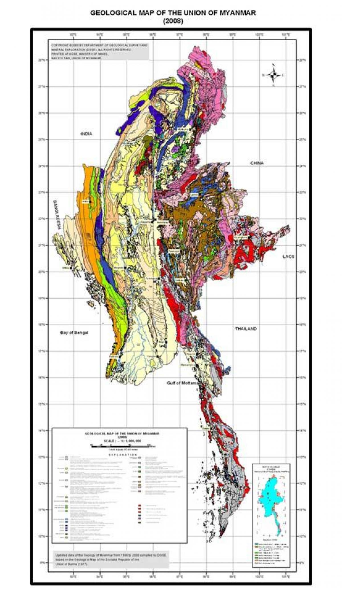 Kartta geologinen Myanmar 2008