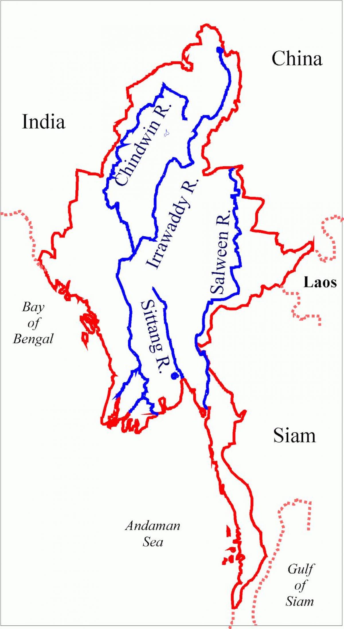 Myanmar-joen kartta - Burman-joen kartta (Etelä-Itä-Aasia - Aasia)